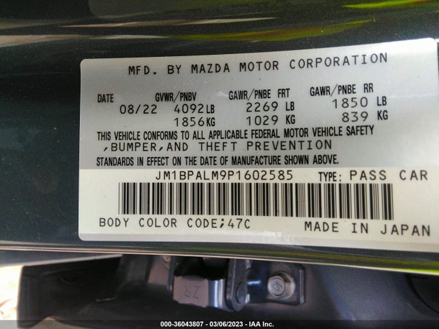 2023 MAZDA MAZDA3 HATCHBACK 2.5 S CARBON EDITION VIN: JM1BPALM9P1602585