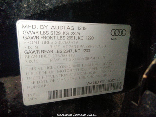 WA1EECF31L1062140 Audi Q3 S Line Premium Plus