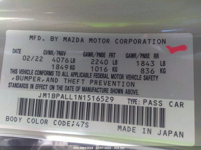 2022 Mazda 3, VIN: JM1BPALL1N1516529