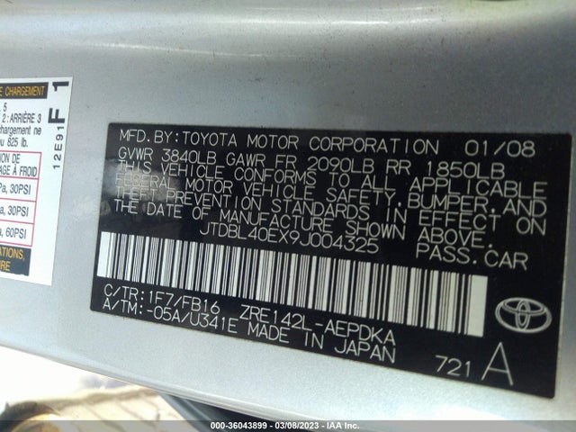 Toyota COROLLA 2009 JTDBL40EX9J004325 Image 10