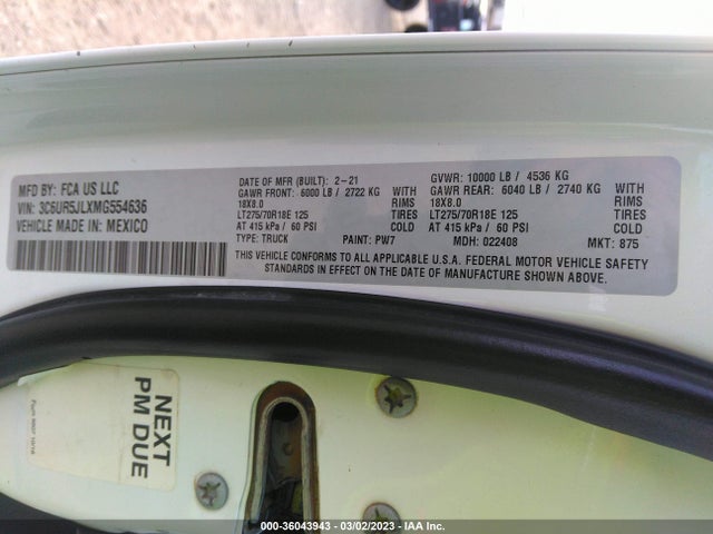 2021 Ram 2500, VIN: 3C6UR5JLXMG554636