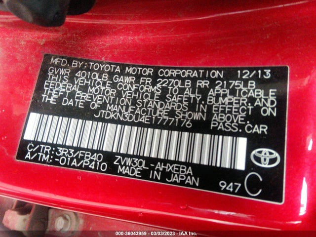 Toyota Prius Four/five/three/one/two 2014 JTDKN3DU4E1777176 Image 9