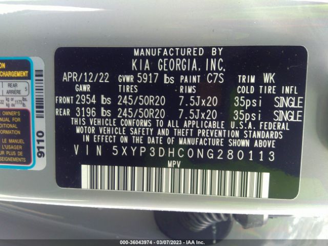 5XYP3DHC0NG280113 KIA Telluride Ex