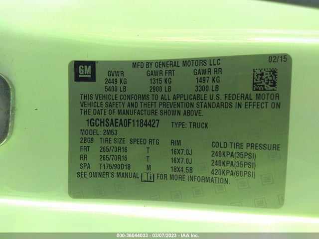 Chevrolet Colorado 2wd Wt 2015 1GCHSAEA0F1184427 Image 10