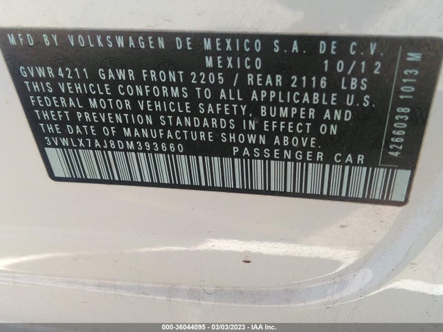 2013 VOLKSWAGEN JETTA SEDAN SEL W/NAV VIN: 3VWLX7AJ8DM393660