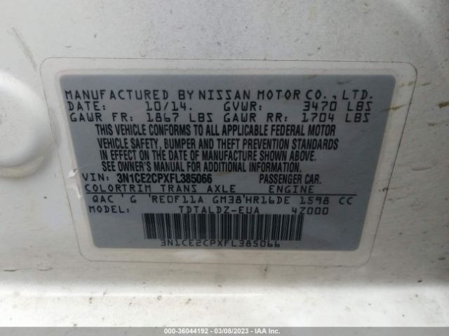 3N1CE2CPXFL385066 Nissan Versa Note Sv
