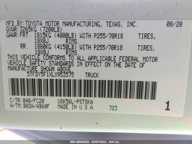 2020 Toyota Tundra, VIN: 5TFDY5F1XLX953575