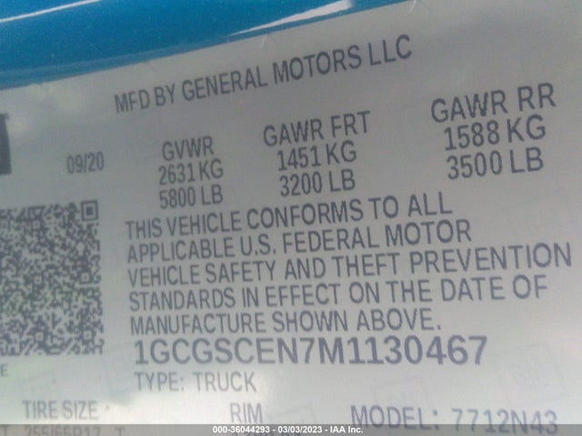 2021 Chevrolet Colorado, VIN: 1GCGSCEN7M1130467