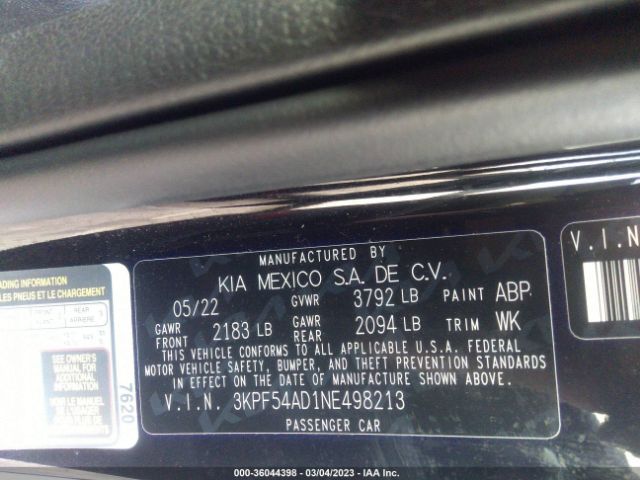3KPF54AD1NE498213 KIA Forte Gt-line