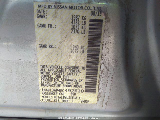 1N4BL3AP4FC492610 Nissan ALTIMA 3.5