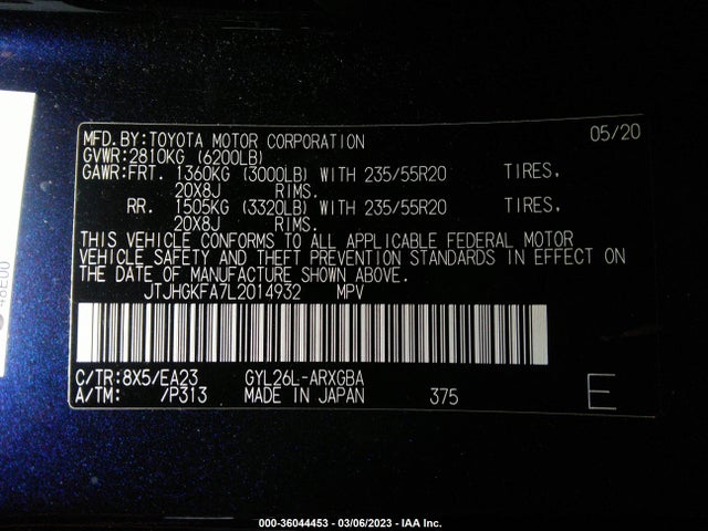2020 Lexus RX, VIN: JTJHGKFA7L2014932