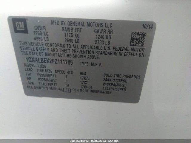 Chevrolet EQUINOX LT 2015 1GNALBEK2FZ111789 Image 9