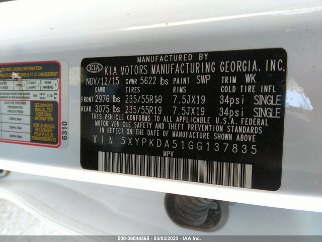 KIA Sorento Sxl 2016 5XYPKDA51GG137835 Image 11
