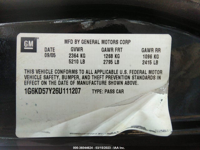 1G6KD57Y26U111207 Cadillac Dts W/1sc