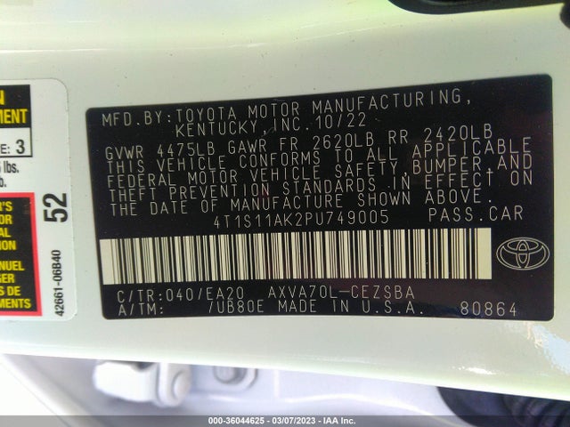 2023 Toyota Camry, VIN: 4T1S11AK2PU749005