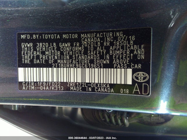 Toyota Corolla S Plus 2016 2T1BURHE9GC619651 Image 9