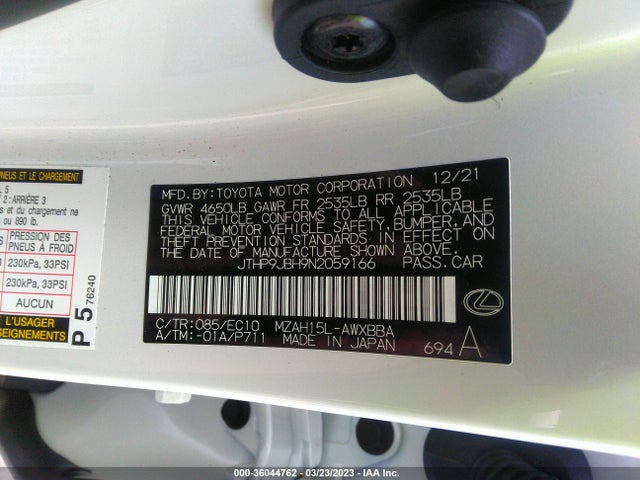 2022 Lexus UX, VIN: JTHP9JBH9N2059166