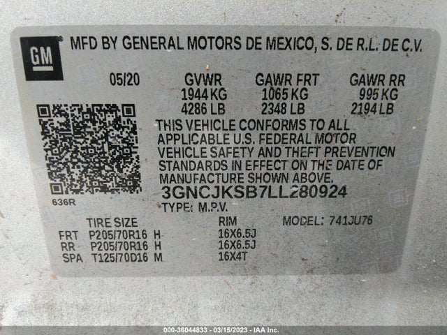 Chevrolet TRAX LS 2020 3GNCJKSB7LL280924 Image 9