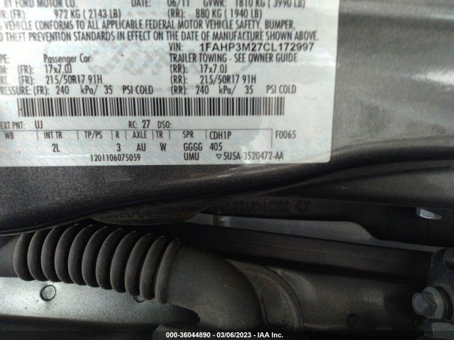 2012 FORD FOCUS SEL VIN: 1FAHP3M27CL172997