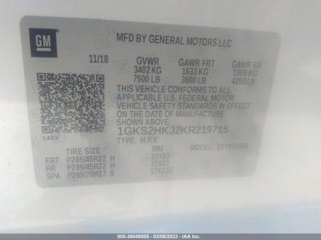 1GKS2HKJ2KR219715 GMC YUKON XL DENALI