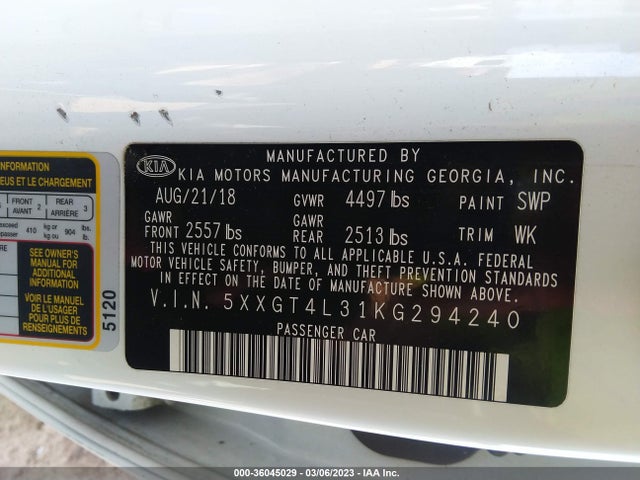 KIA Optima Lx 2019 5XXGT4L31KG294240 Image 10