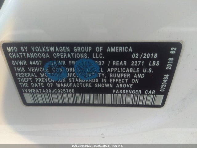 Volkswagen Passat 2.0t Se 2018 1VWBA7A38JC025765 Image 10