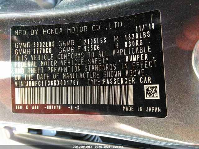 Honda Civic Sedan Ex 2019 JHMFC1F36KX001767 Image 10
