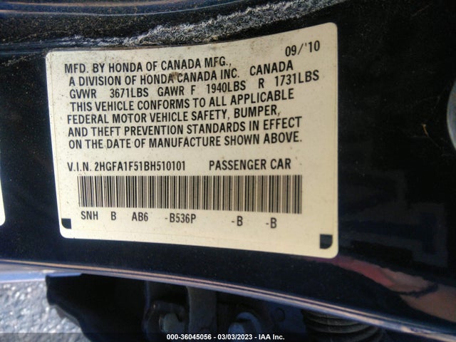 Honda CIVIC SDN 2011 2HGFA1F51BH510101 Image 10