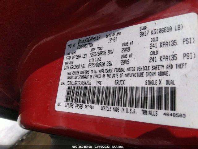 Dodge RAM 1500 2002 1D7HU18Z12J154218 Image 10