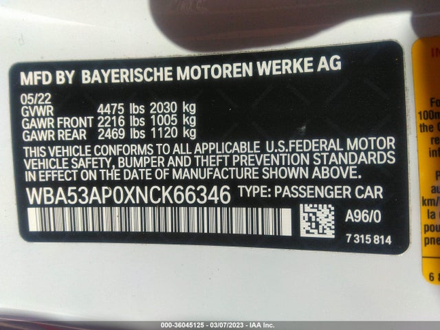 BMW 4 Series 430i 2022 аукцион фото