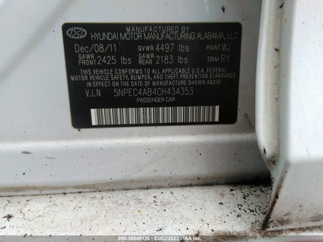 Hyundai Sonata 2012 5NPEC4AB4CH434353 Image 10