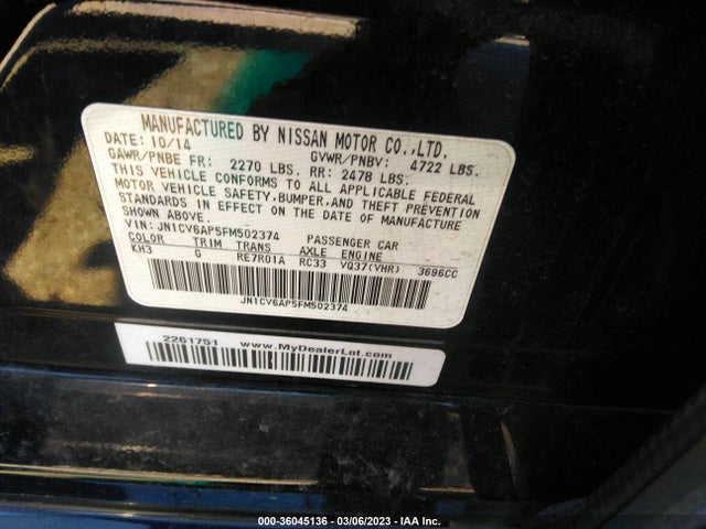Infiniti Q40 2015 JN1CV6AP5FM502374 Image 10
