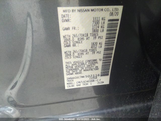 1N6AA1EC7MN502116 Nissan TITAN SV
