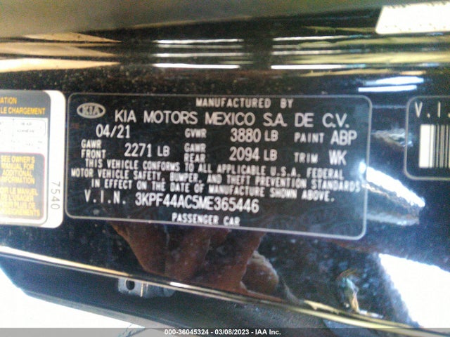 2021 KIA FORTE GT VIN: 3KPF44AC5ME365446