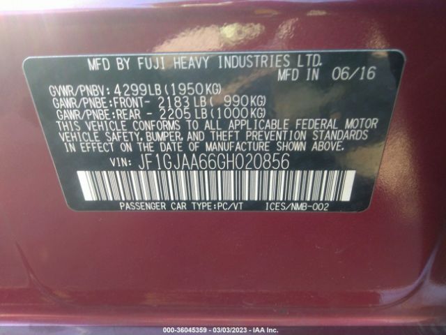 JF1GJAA66GH020856 Subaru IMPREZA SEDAN