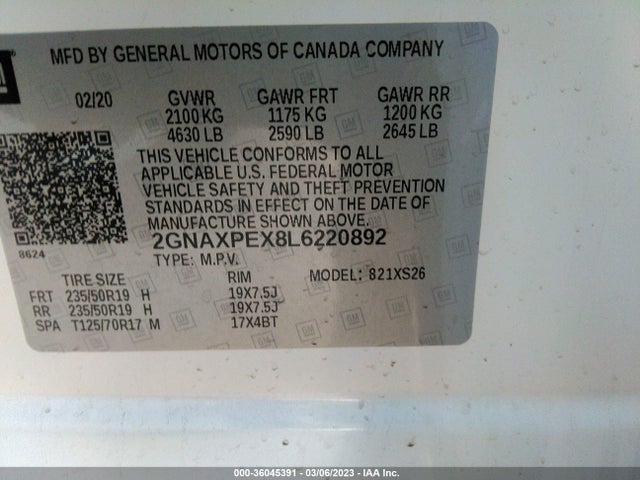 Chevrolet Equinox Premier 2020 2GNAXPEX8L6220892 Image 11