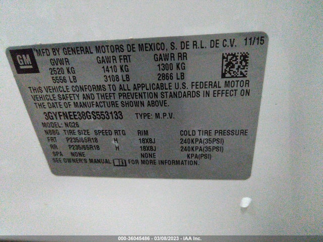 2016 Cadillac SRX, VIN: 3GYFNEE38GS553133