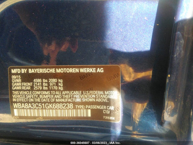 BMW 3 Series 320i Xdrive 2016 WBA8A3C51GK688238 Image 9