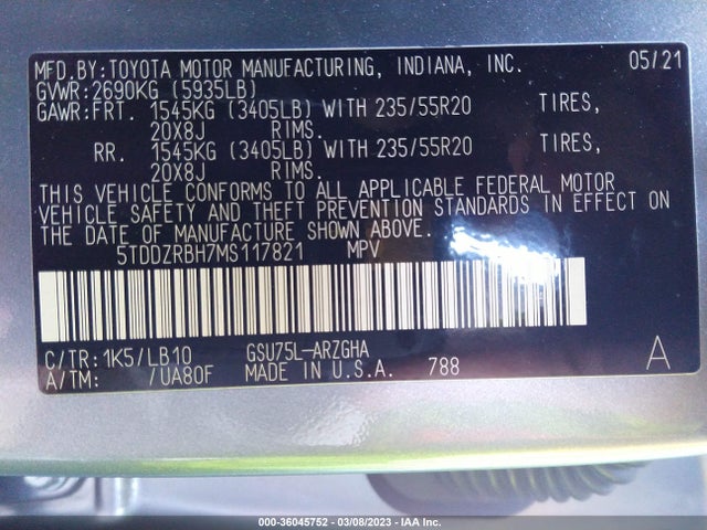 Toyota Highlander Limited/platinum 2021 5TDDZRBH7MS117821 Image 10