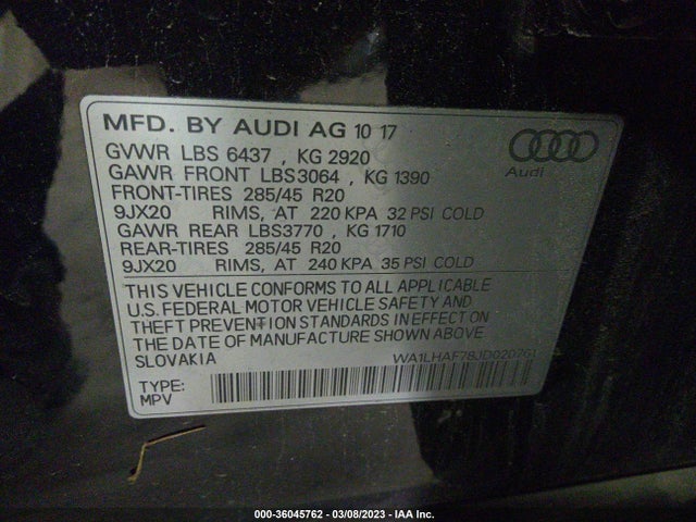 WA1LHAF78JD020761 Audi Q7 Premium Plus