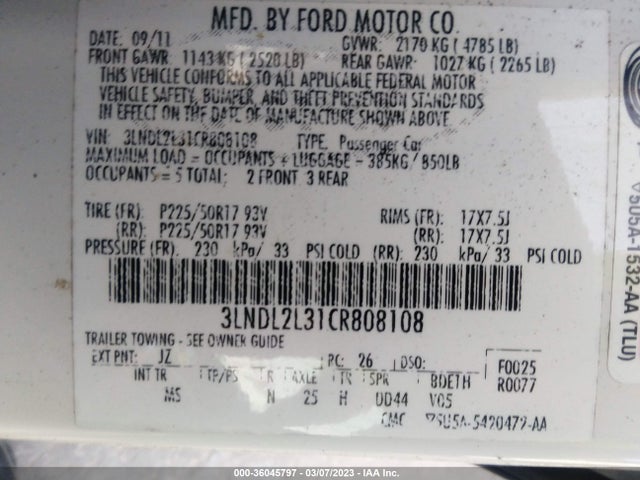 Lincoln MKZ 2012 3LNDL2L31CR808108 Image 9