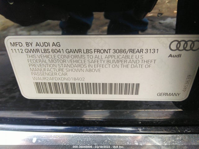 Audi A8 L 4.0l 2013 WAUR2AFDXDN018402 Image 9