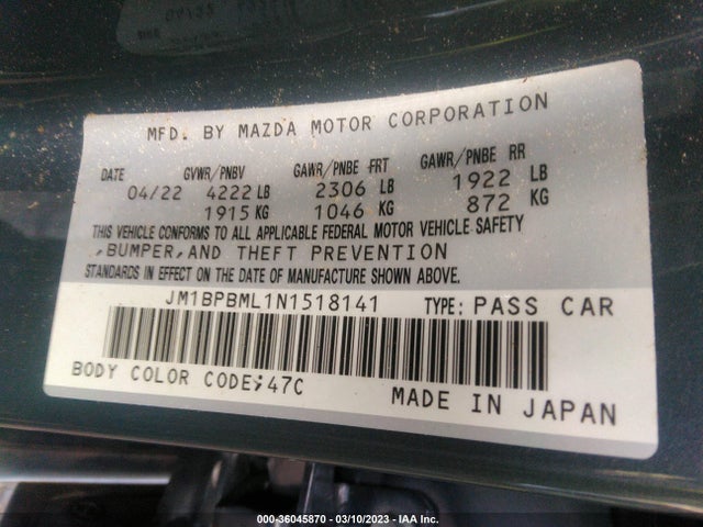 2022 Mazda 3, VIN: JM1BPBML1N1518141