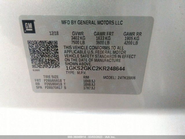 1GKS2GKC2KR248644 GMC Yukon Xl Slt