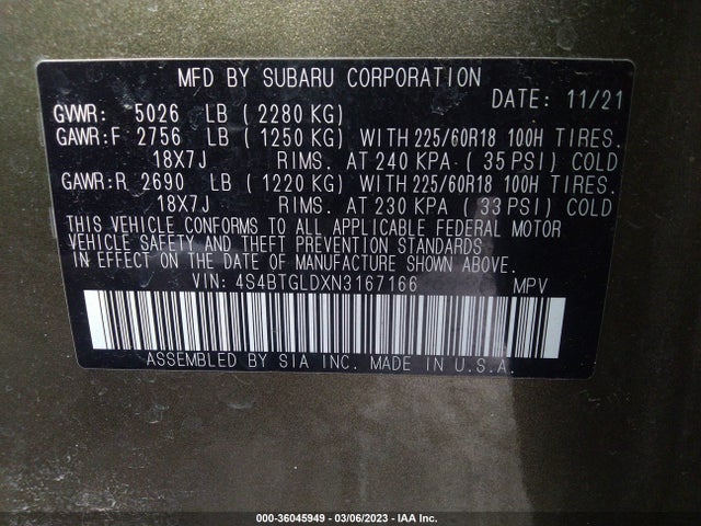 Subaru Outback Onyx Edition Xt 2022 4S4BTGLDXN3167166 Image 9