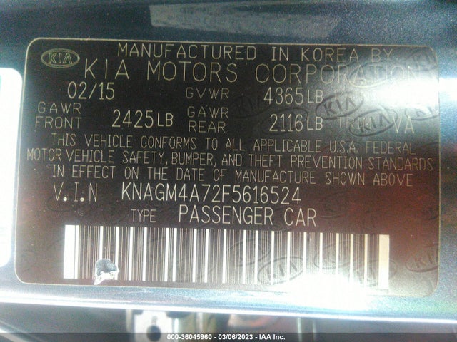 KIA Optima Lx 2015 KNAGM4A72F5616524 Image 10