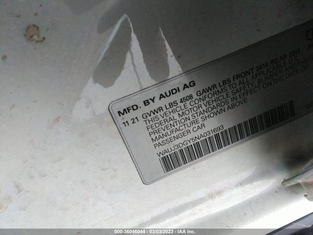 2022 Audi S3, VIN: WAUJ3DGY5NA031693