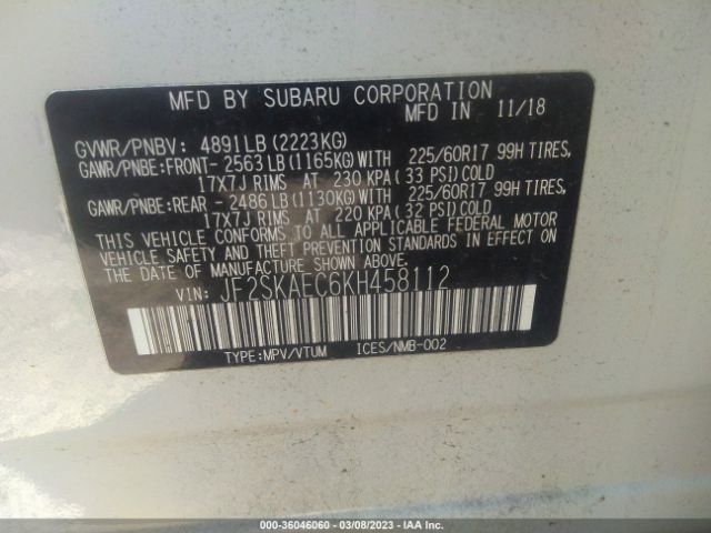 JF2SKAEC6KH458112 Subaru Forester Premium