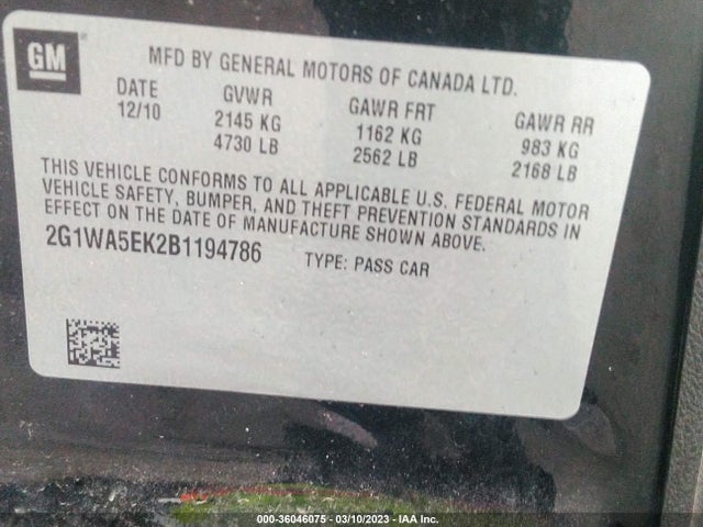 Chevrolet Impala Ls Retail 2011 2G1WA5EK2B1194786 Image 10