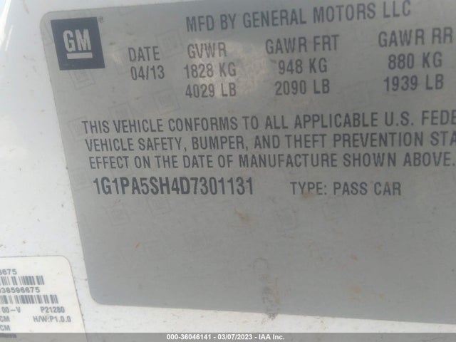 2013 CHEVROLET CRUZE LS VIN: 1G1PA5SH4D7301131